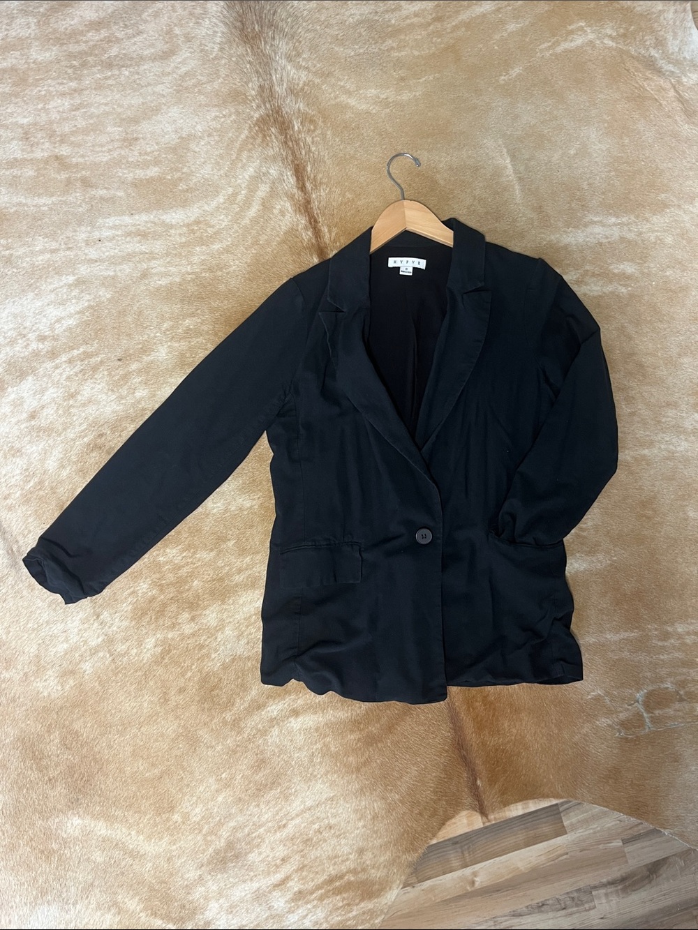 HYFVE Black Women's Single-Button Blazer with Notched Lapel